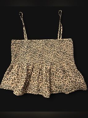 American Eagle Outfitters Beige and Black Leopard Smocked Cami